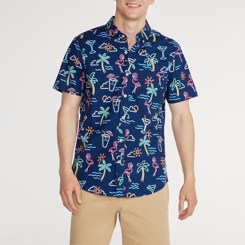 Chubbies The Neon Lights  Short Sleeve Polo with Johnny Collar Size Large